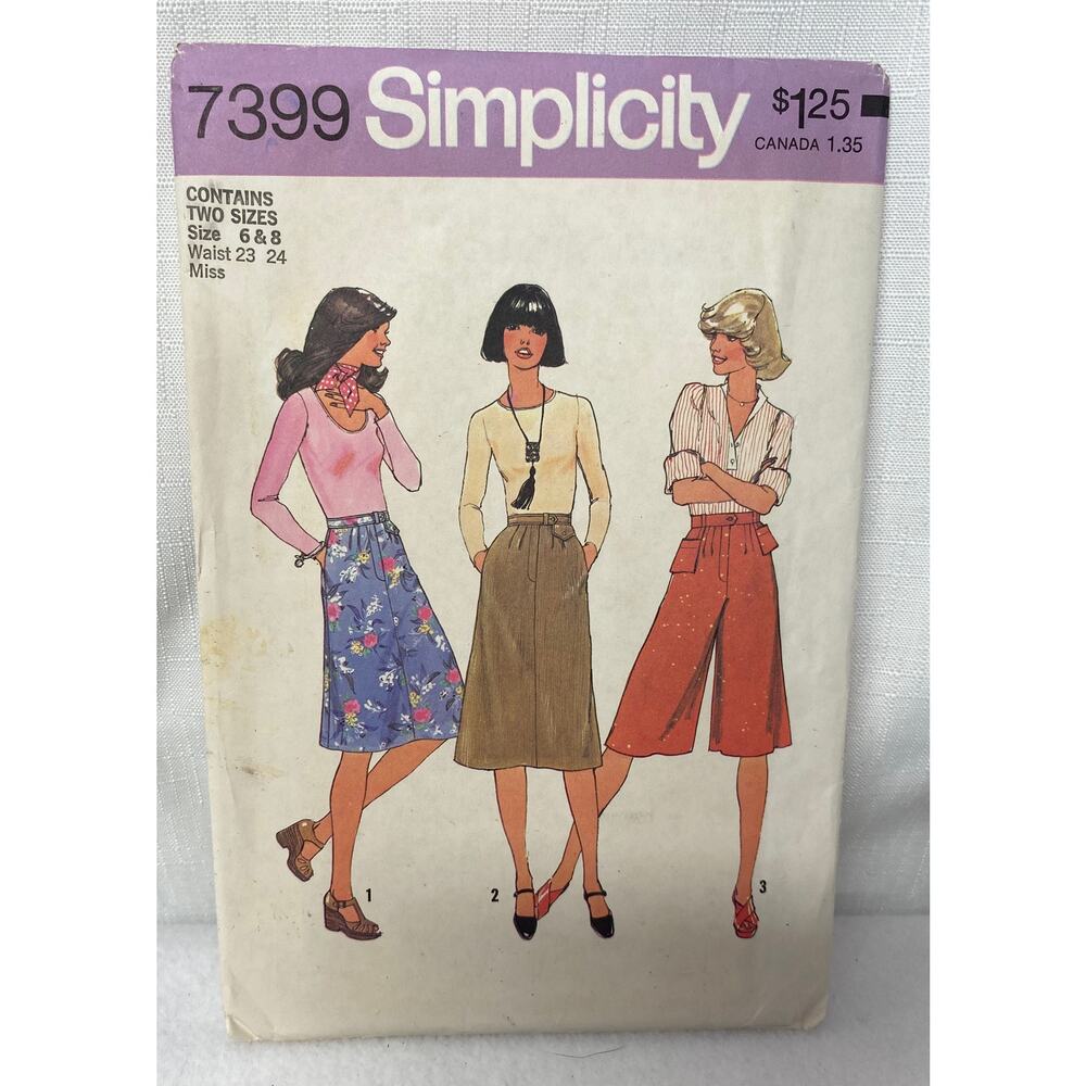 Lot of 2  Vintage Sewing Patterns Skirt Culottes Sizes 6-10